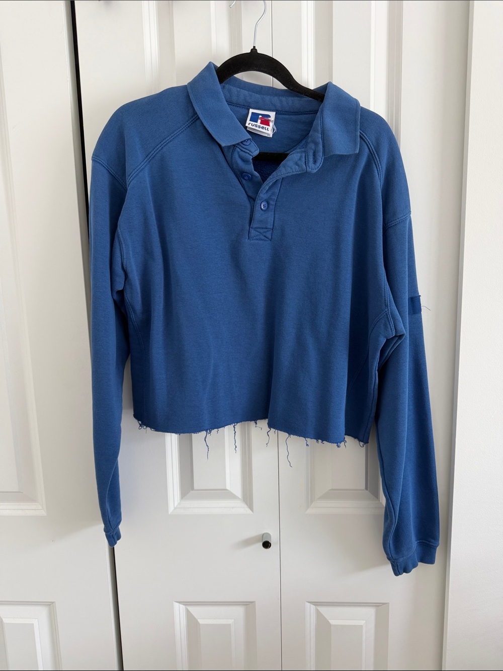 Vintage Russell Athletic Blue Cropped Polo Sweatshirt